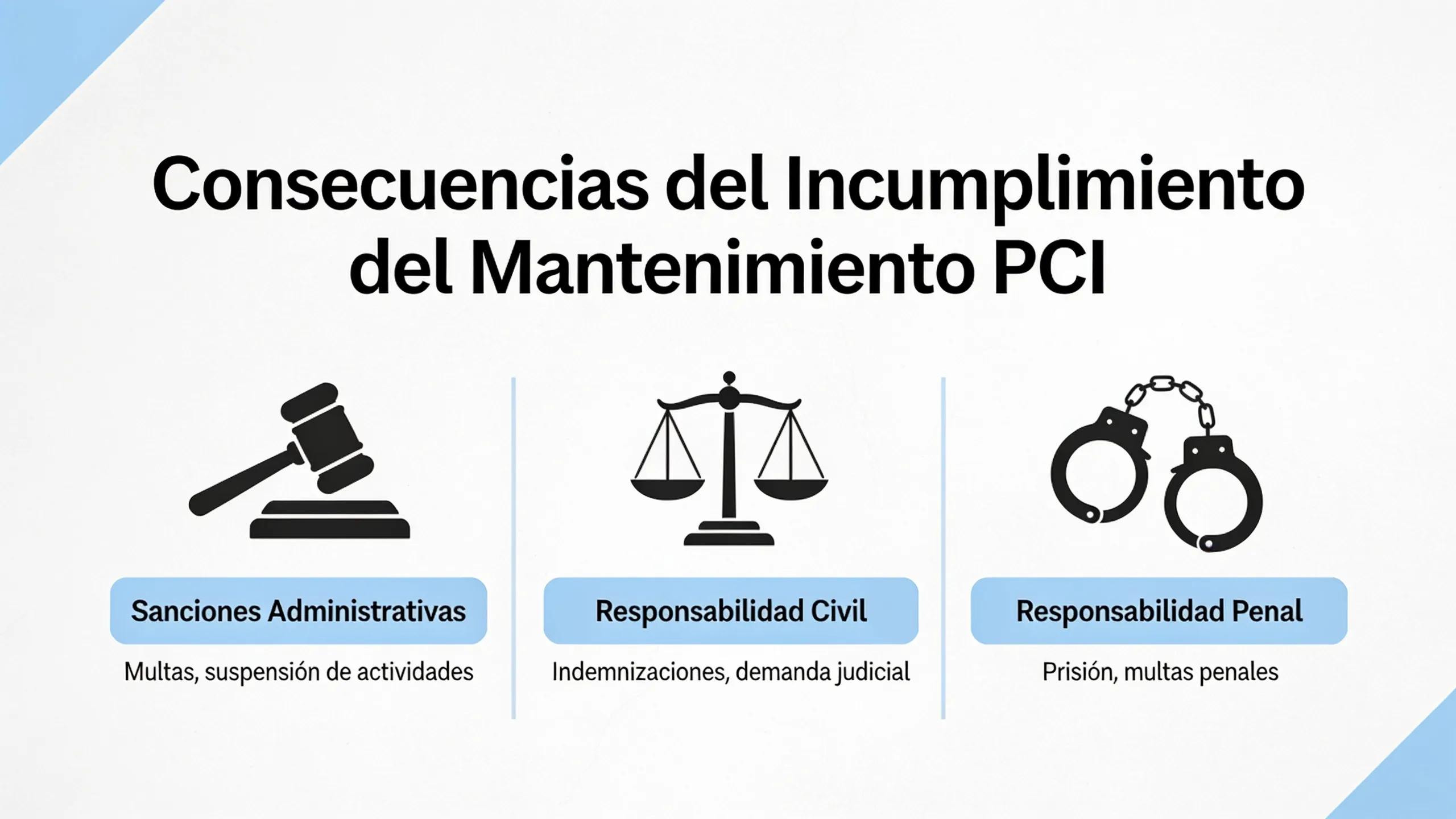 El incumplimiento del mantenimiento PCI puede derivar en sanciones administrativas y responsabilidad civil o penal